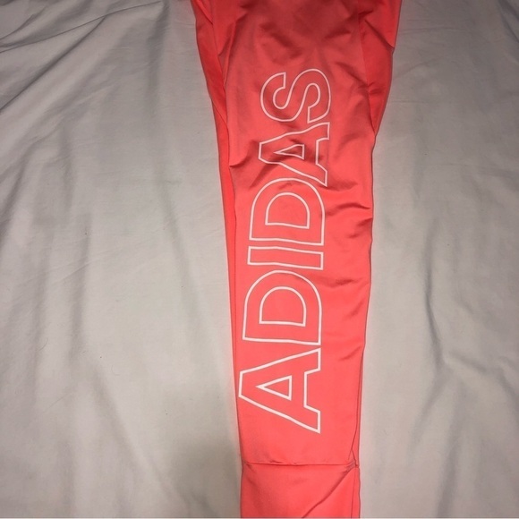 Adidas Leggings Size Medium Orange Coral Graphic Climalite Sporty Spice Active - Picture 5 of 8